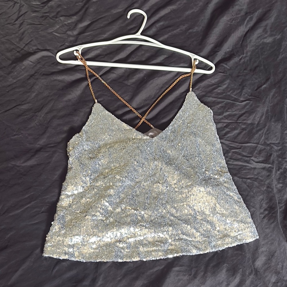 Revamped Silver Sequin Backless Camisole